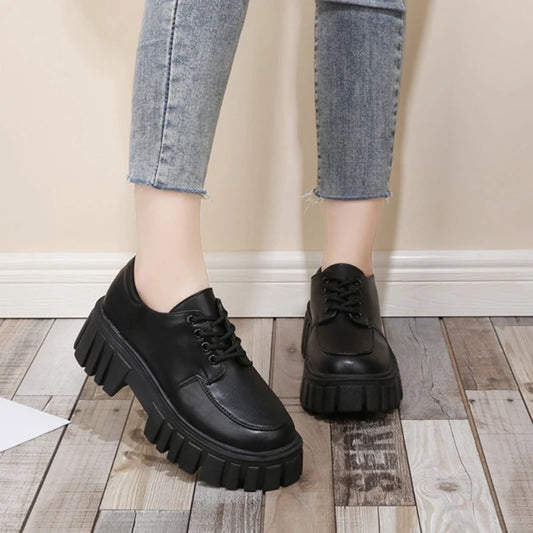 Women's Leather Lace-up Loafers 2025 New Platform Shoes Fashion Designer Leather Shoes Casual Flat Shoes