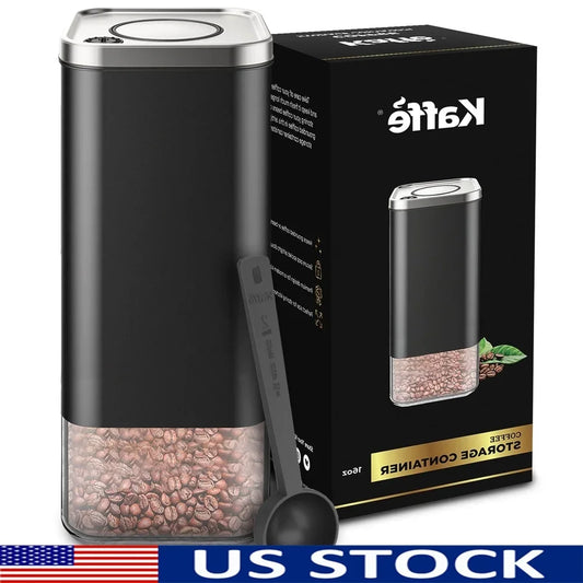 Airtight Kitchen Storage Container Coffee Canister with Scoop Borosilicate Glass and Stainless Steel Perfect Beans Spices Cereal