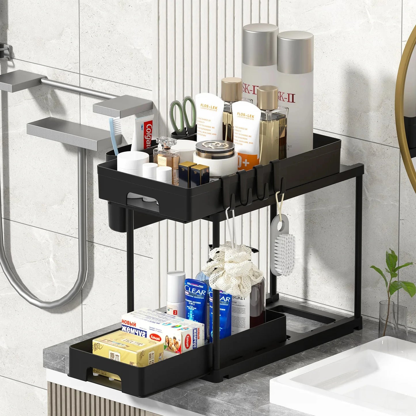 Under Sink Kitchen Organizer, 2-Pack Expandable Kitchen Organizer, Multi-Purpose Kitchen Personalized Style (Customizable)
