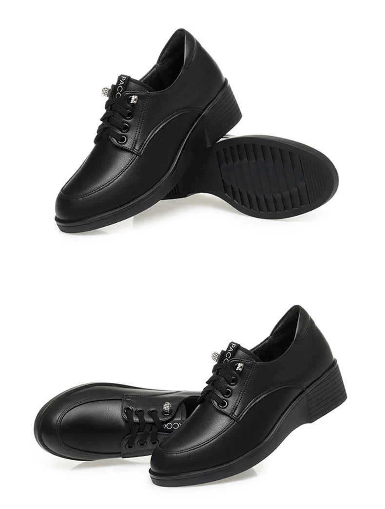 Spring Autumn New Fashion Women's Solid Thick Sole Flat Casual Breathable Walking Running Soft Leather Single Shoes Versatile