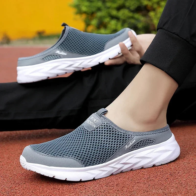 MAEDEF Half Slippers Outdoor High Quality Anti-slip Men Leisure Shoes Mesh Breathable Soft Comfortable Flat-bottomed Slippers