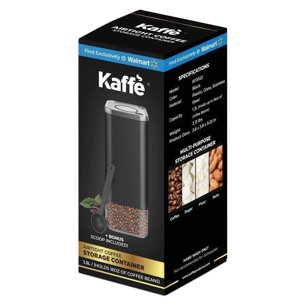 Airtight Kitchen Storage Container Coffee Canister with Scoop Borosilicate Glass and Stainless Steel Perfect Beans Spices Cereal
