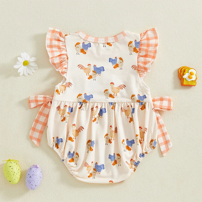 Newborn Baby Girl Romper Farm Chicken Outfit Ruffle Smocked Plaid Bodysuit Western Country Summer Clothes