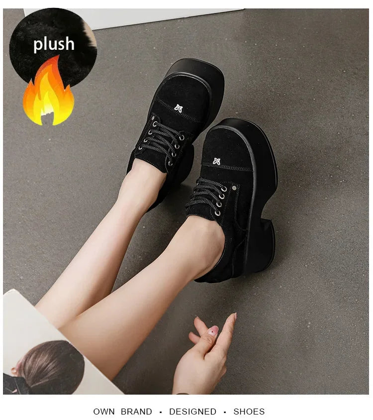 Fujin 11cm New Synthetic Suede Leather Pumps Fashion Comfy Spring Autumn Microfiber Chunky Sneakers Women Platform Wedge Shoes