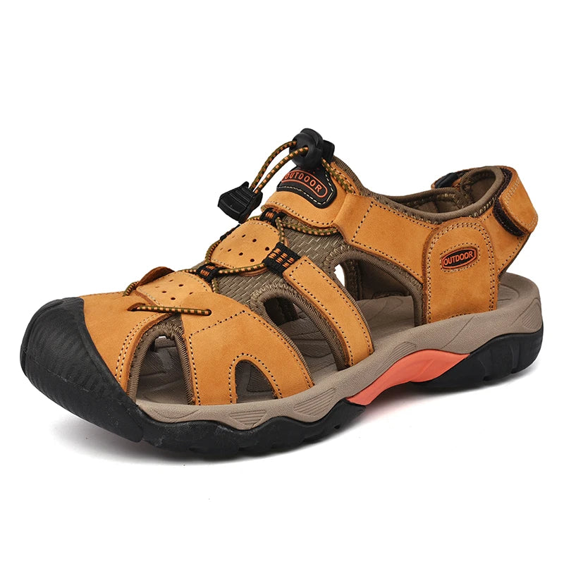Summer Men's Sandals Classic Genuine Leather Sandals Fashion Outdoor Hiking Shoes Light  Breathable Non-slip Sneakers 38-48