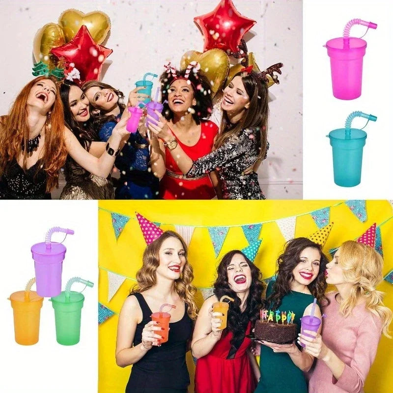 Colorful Expandable Plastic Straw Cup with Leak Proof Lid Siphon Mug for Summer Outdoor Travel Home Juice Milk Water DrinkingUse