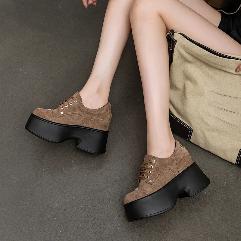 Fujin 11cm New Synthetic Suede Leather Pumps Fashion Comfy Spring Autumn Microfiber Chunky Sneakers Women Platform Wedge Shoes