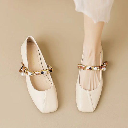 2023 spring and autumn women's shoes High heel Korean style fashion pearl design career and party wear Ladies Casual Mary Jane