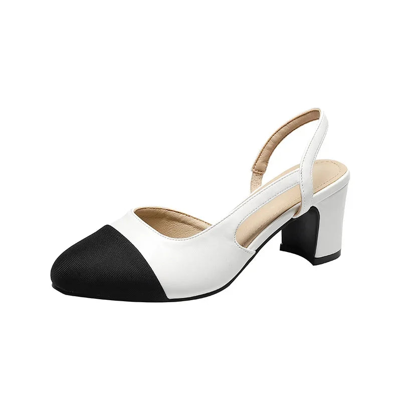 New Pointed Toe Sandals Fashion Low Square Heels Flat Shoes Korean Color Matching Party Ladies Shoes Chaussure Femme 2024