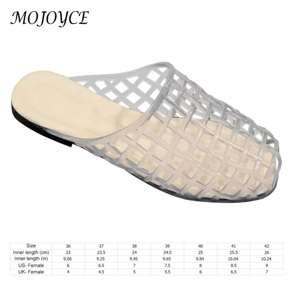 Women Jelly Flats Fashion Slip-On Flats Closed Toe Hollow Out Ballet Flats Breathable Casual Flat Sandals for Outdoor Travel