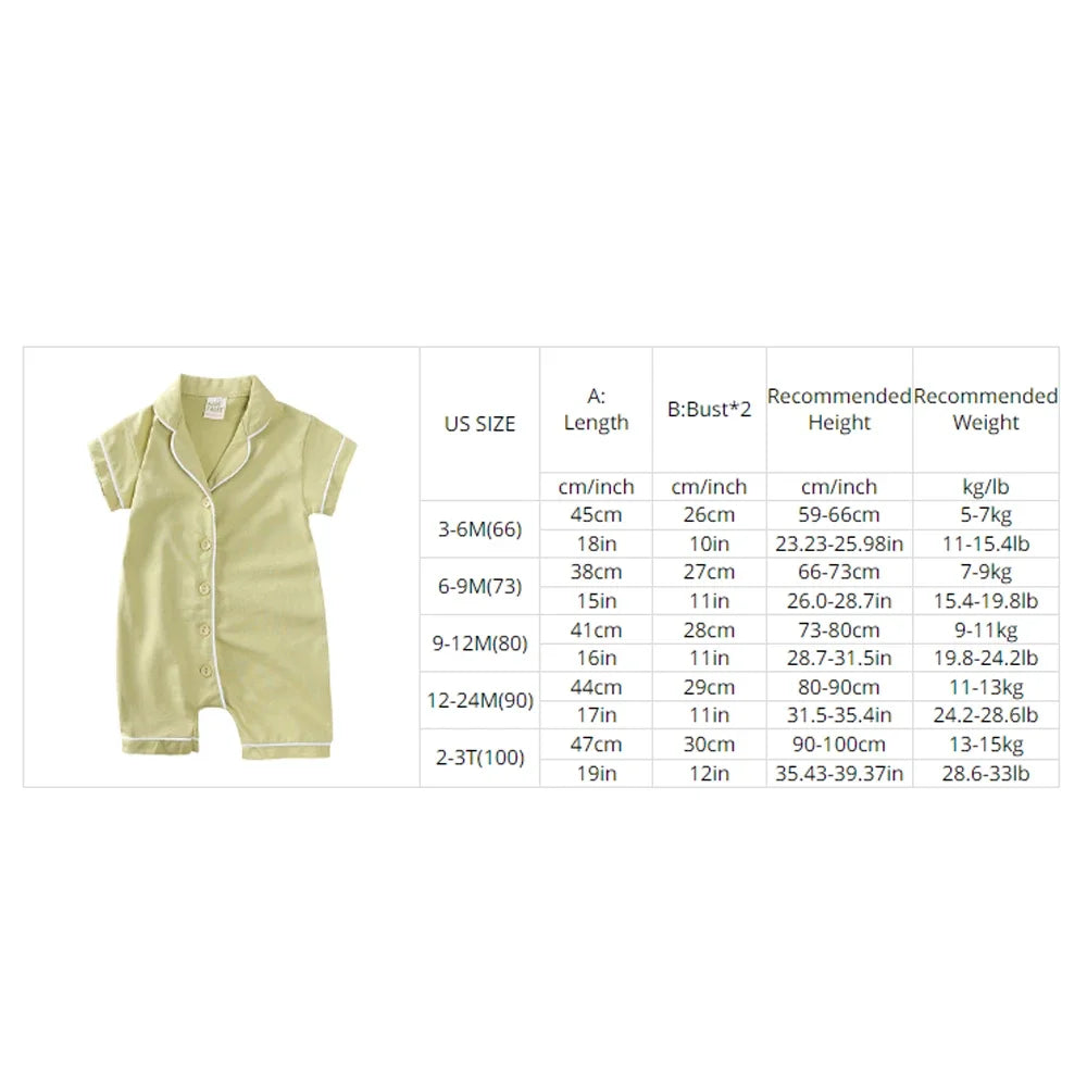 2025 Summer Baby Boy Girl Clothes Newborn Romper Pajamas Soild Button Short Clothing For 0- 3T Cute Korean Breathable Jumpsuit