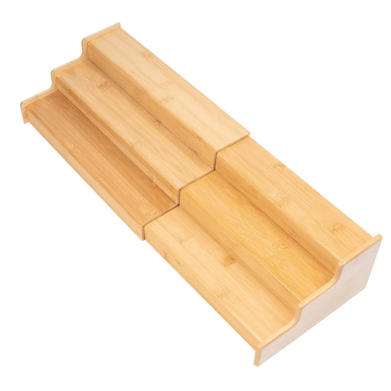 Expandable Bamboo Spice Rack Organizer 3-Tier Step Shelf Kitchen Pantry Cabinet Storage Multifunctional Display Storage