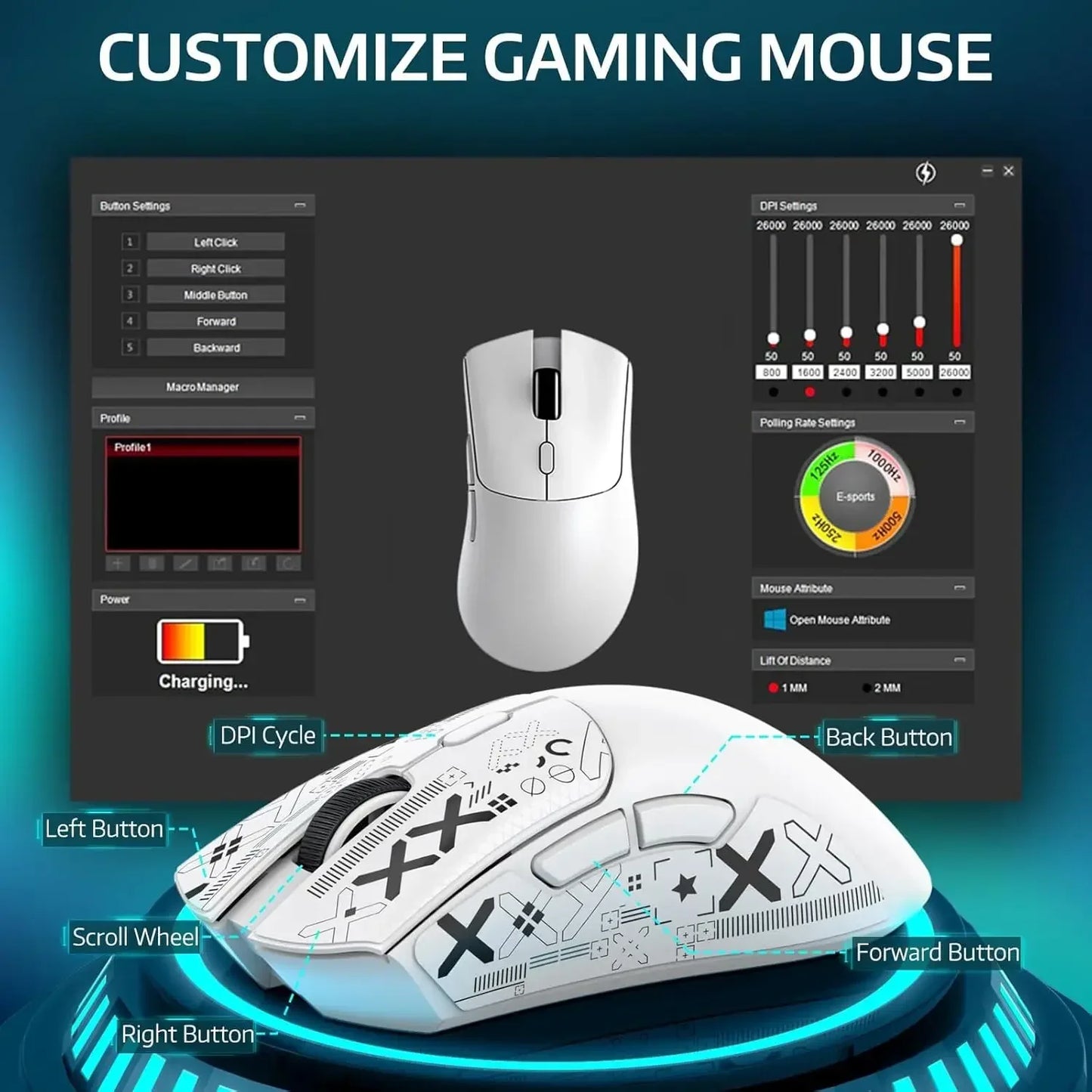 Original ATTACK SHARK R1 Wireless Gaming Mouse,Tri-Mode Connection (2.4G/Wired/BT5.2),55g Lightweight, for PC/Laptop/Win/Mac