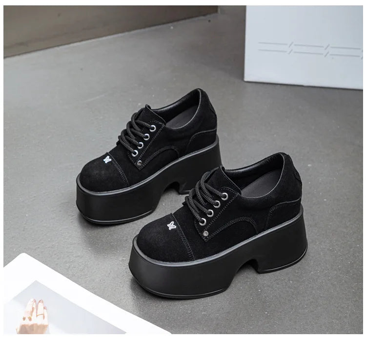 Fujin 11cm New Synthetic Suede Leather Pumps Fashion Comfy Spring Autumn Microfiber Chunky Sneakers Women Platform Wedge Shoes