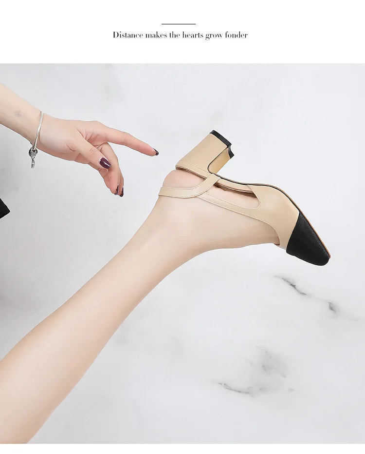 New Pointed Toe Sandals Fashion Low Square Heels Flat Shoes Korean Color Matching Party Ladies Shoes Chaussure Femme 2024