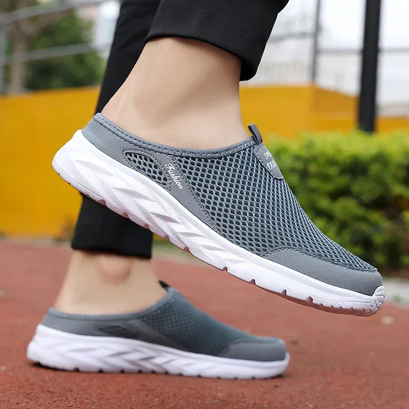 MAEDEF Half Slippers Outdoor High Quality Anti-slip Men Leisure Shoes Mesh Breathable Soft Comfortable Flat-bottomed Slippers