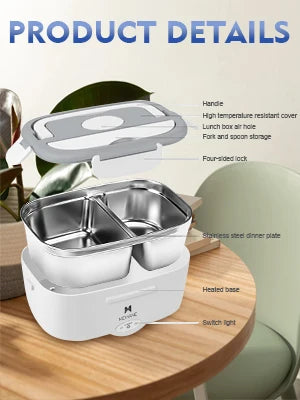 65W 1.5L Electric Lunch Box Food Warmer Portable Food Heater for Car Or Home - Leak Proof, Lunch Heating Microwave for Truckers