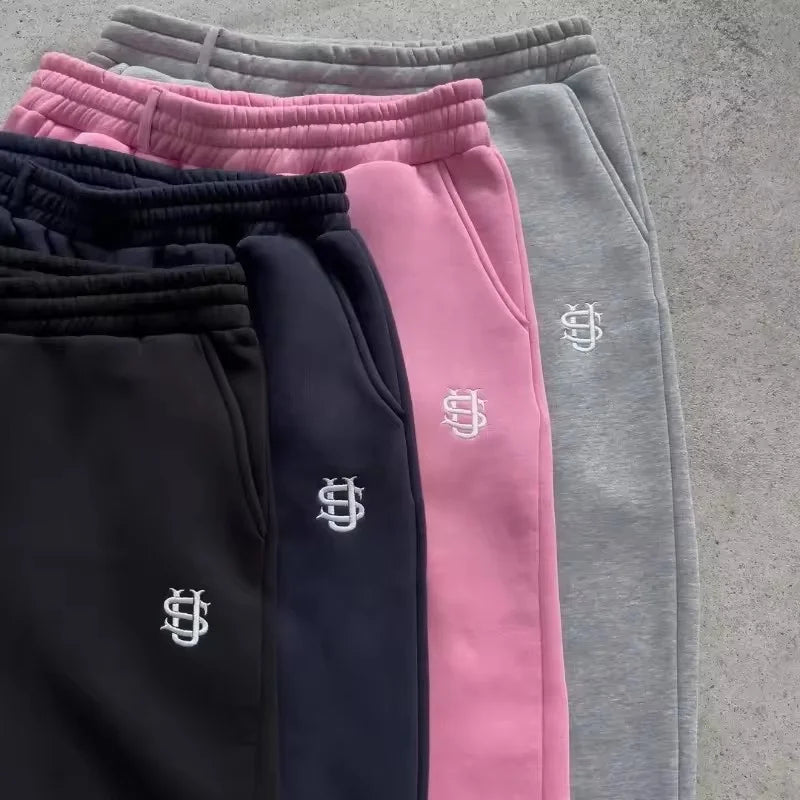 Y2K Letter Zipper Hoodie Men Women Harajuku Fashion Letter Embroidery Pants Retro Oversized Hoodie Sweatshirt Zipper 2pcs Sets