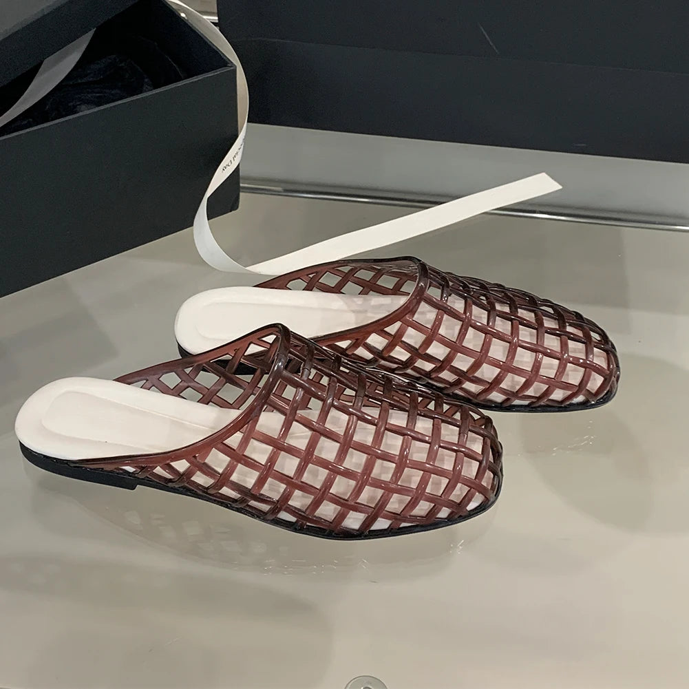 Women Jelly Flats Fashion Slip-On Flats Closed Toe Hollow Out Ballet Flats Breathable Casual Flat Sandals for Outdoor Travel