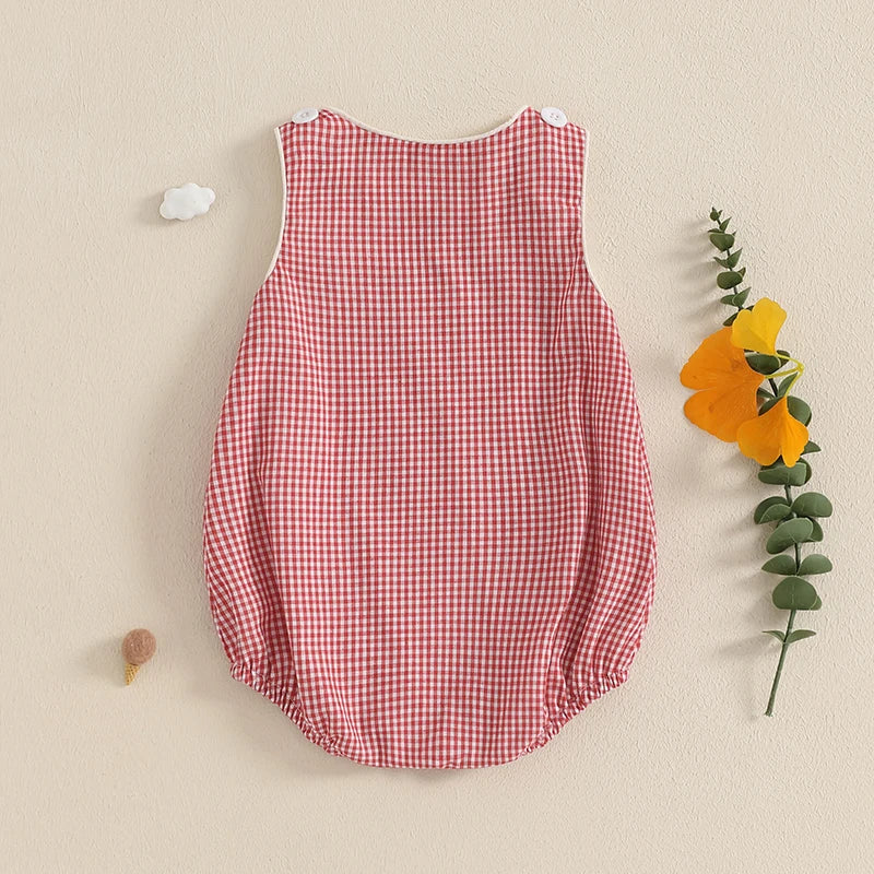 0-18M Newborn Baby Summer Tank Romper Plaid Print Sleeveless Round Neck Jumpsuit for Boys and Girls