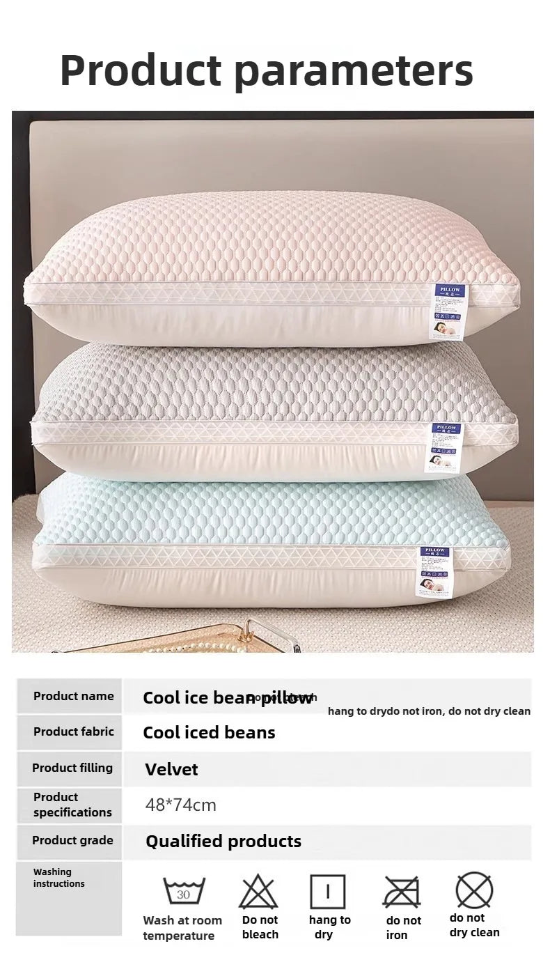 1PC Summer Cooling Ice Silk Pillow Breathable Mesh Edges 3D Ergonomic Cervical Support Pillow Core for Home Hotel 2025 New