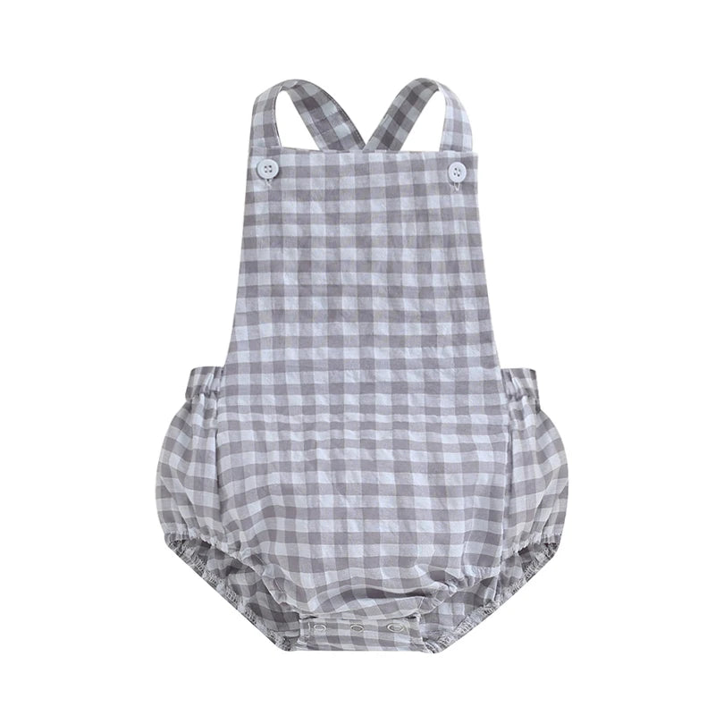 Summer Toddler Baby Girls Boys Overalls Romper Casual Sleeveless Plaid Stripe Print Jumpsuit Fashion Infant Newborn Clothes
