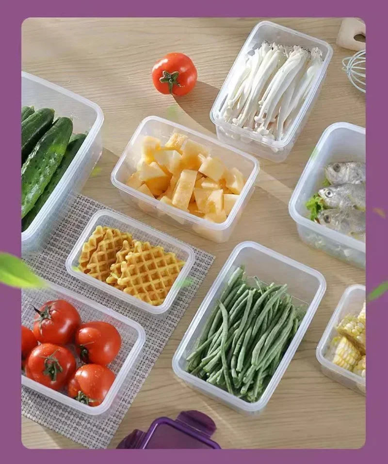 Kitchen Refrigerator Rectangular Sealed Refrigerator Storage Box with Lid Plastic Crisper Microwave-heated Lunch Box Storage Box