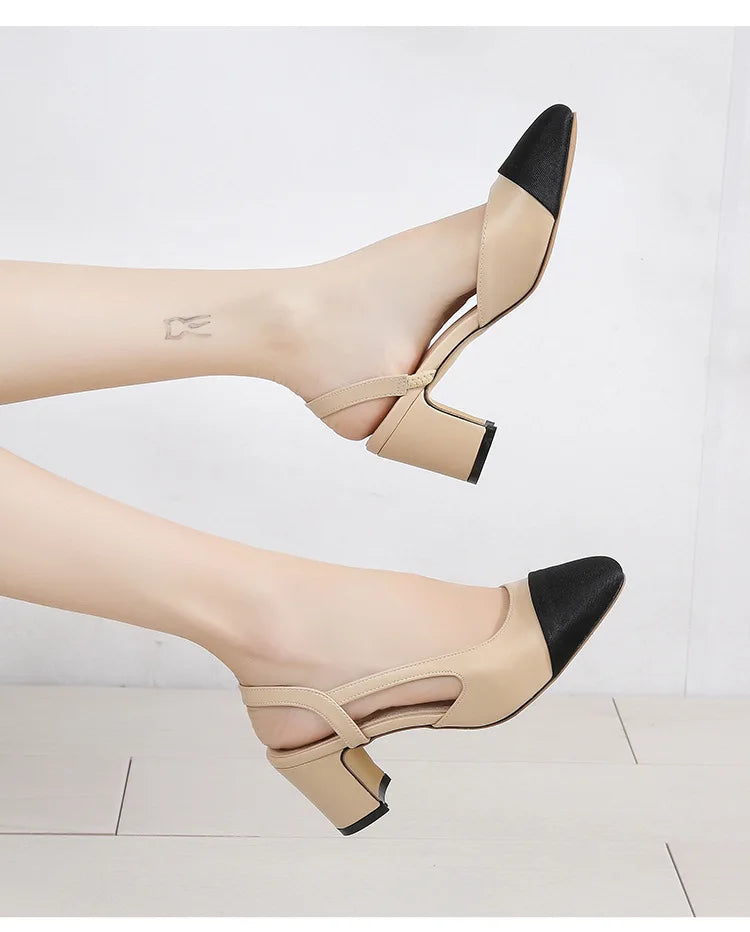 New Pointed Toe Sandals Fashion Low Square Heels Flat Shoes Korean Color Matching Party Ladies Shoes Chaussure Femme 2024