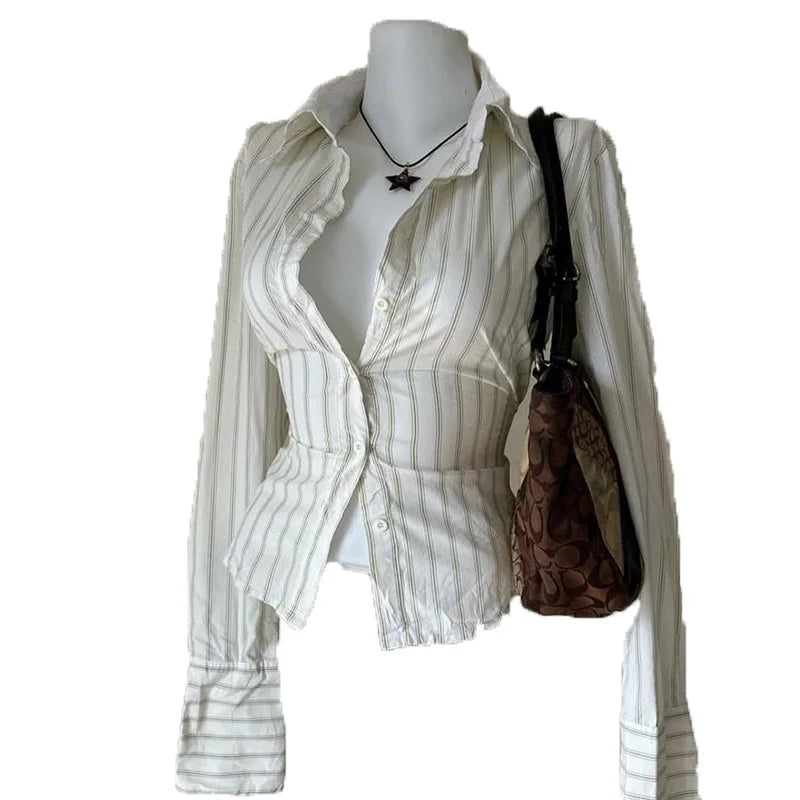 Women Fashion Y2K Button Shirt Summer Thin Top Goes with everything Casual Slim Streetwear