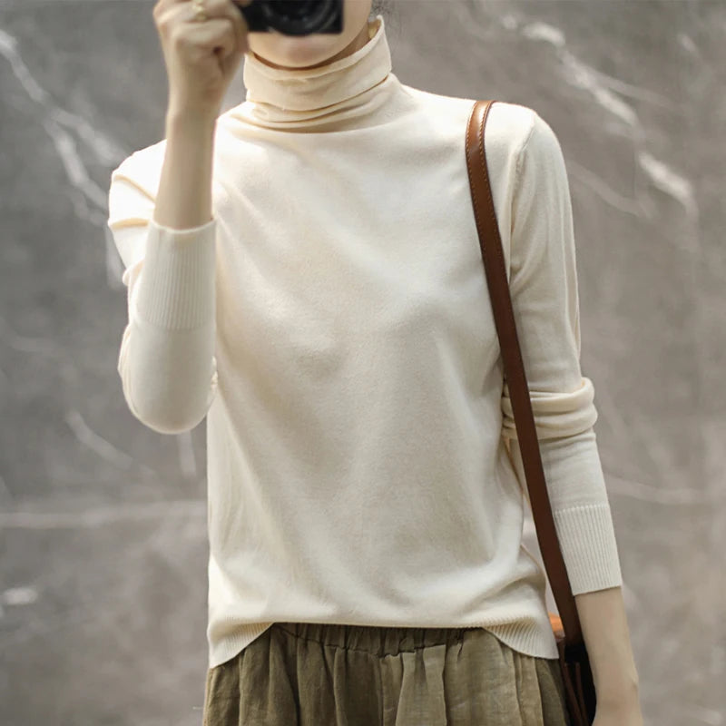 Turtleneck Women Sweater Autumn Winter Warm Bottiming Shirts Korean Fashion Long Sleeve Pullovers Slim Fit Casual Warm Knitwears