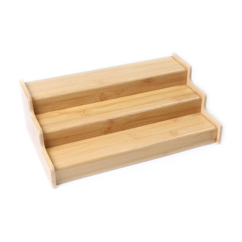 Expandable Bamboo Spice Rack Organizer 3-Tier Step Shelf Kitchen Pantry Cabinet Storage Multifunctional Display Storage