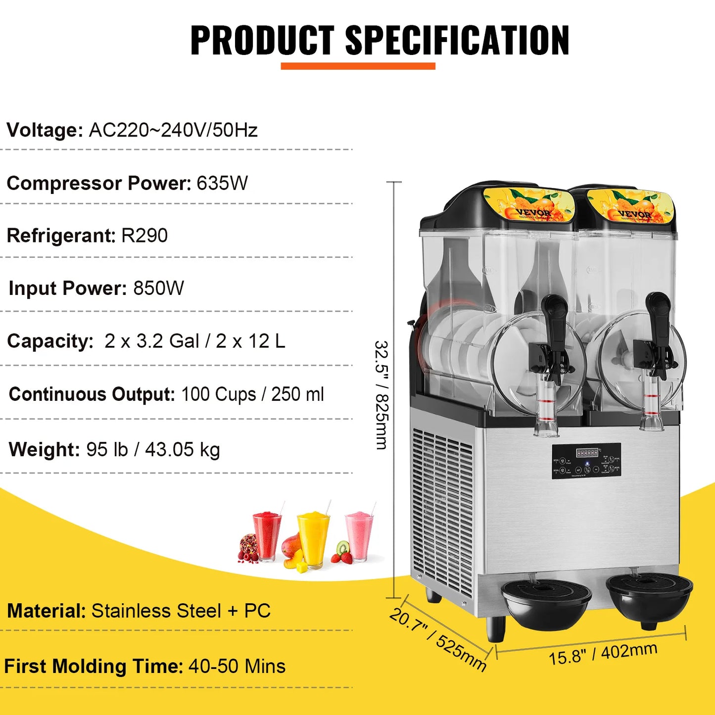 VEVOR 1/2/3 Tanks Commercial Ice-Cool Juice Smoothie Slush Maker Frozen Beverage Cold Drink Dispenser Vending Machine for Home