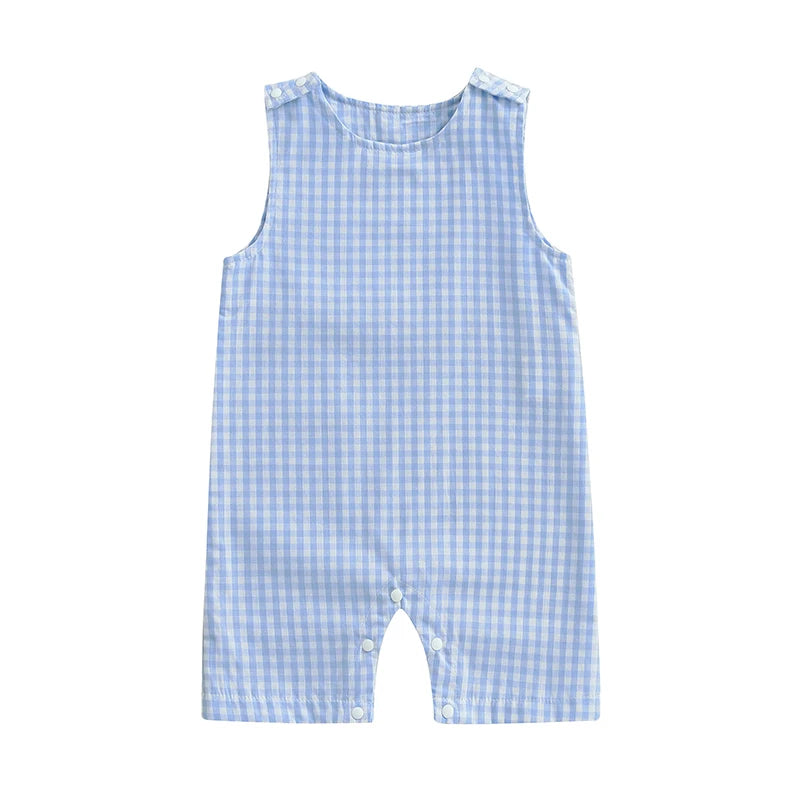 Cute Toddler Striped Sleeveless Romper Jumpsuit with Round Neck and Button Closure for Baby Boys and Girls