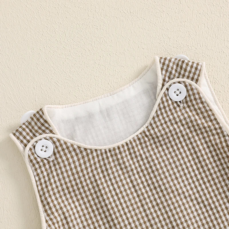 0-18M Newborn Baby Summer Tank Romper Plaid Print Sleeveless Round Neck Jumpsuit for Boys and Girls