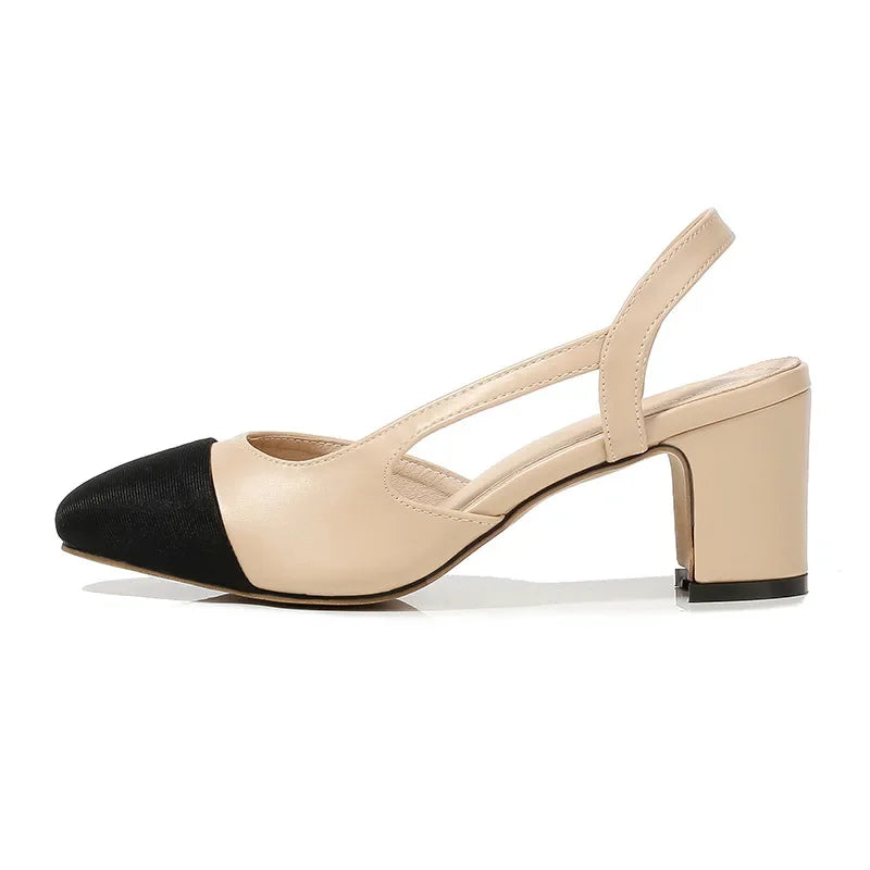 New Pointed Toe Sandals Fashion Low Square Heels Flat Shoes Korean Color Matching Party Ladies Shoes Chaussure Femme 2024