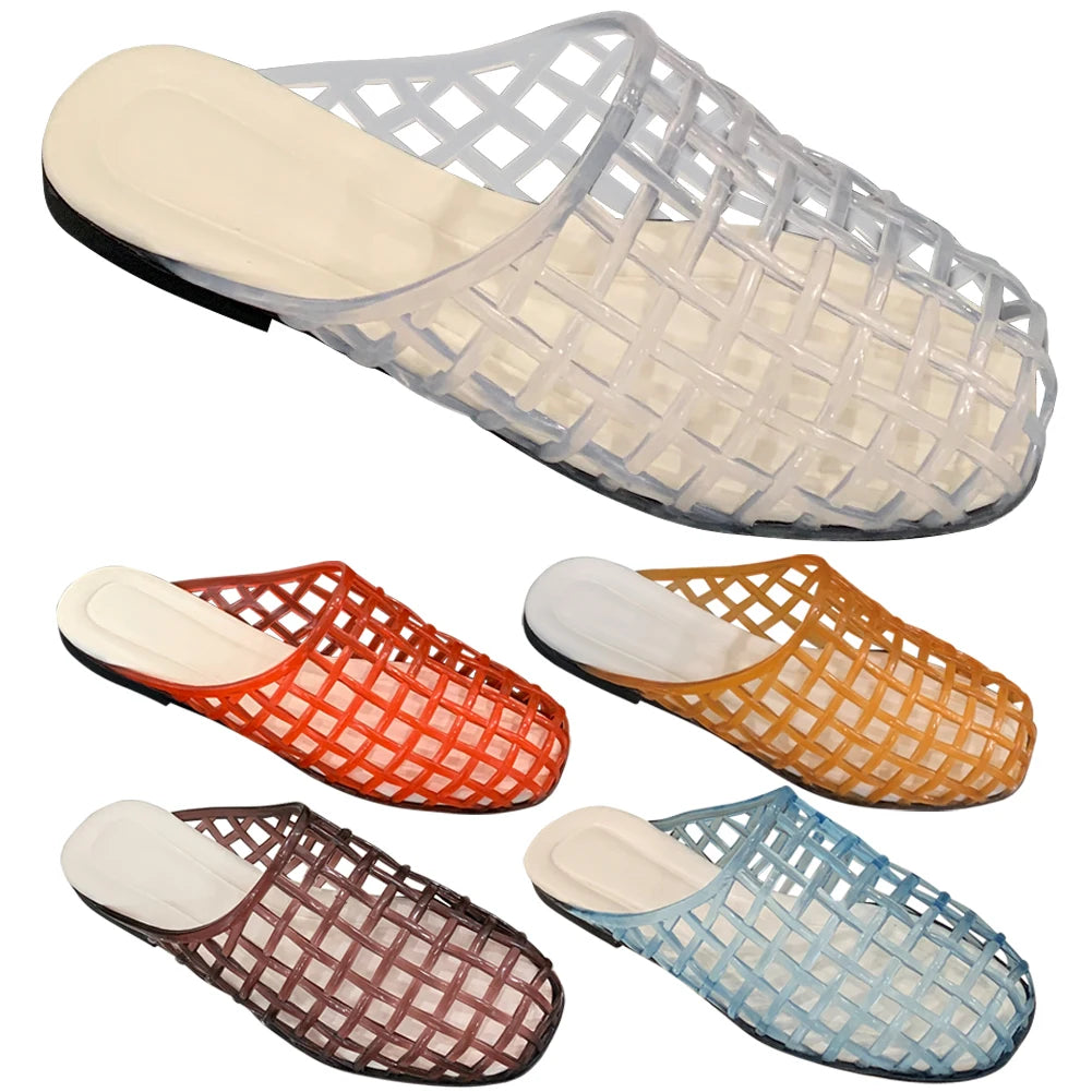 Women Jelly Flats Fashion Slip-On Flats Closed Toe Hollow Out Ballet Flats Breathable Casual Flat Sandals for Outdoor Travel