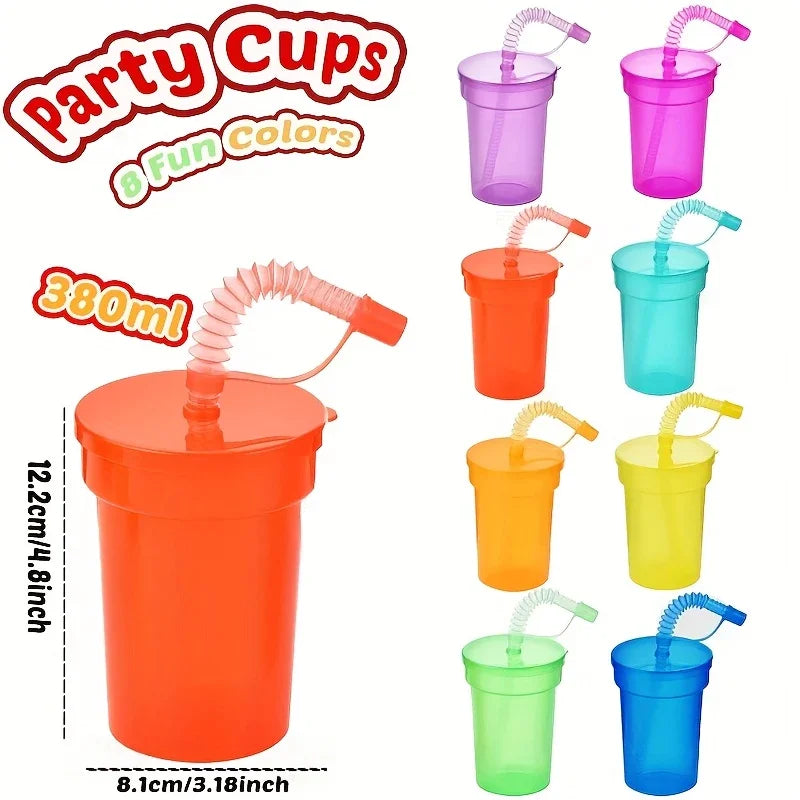 Colorful Expandable Plastic Straw Cup with Leak Proof Lid Siphon Mug for Summer Outdoor Travel Home Juice Milk Water DrinkingUse