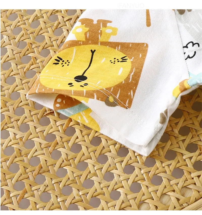 Cute Baby Cartoon Jumpsuit Summer Short Sleeved Thin Cotton Newborn Infant Clothing Bodysuit Boys Girls Crawling Clothes Rompers