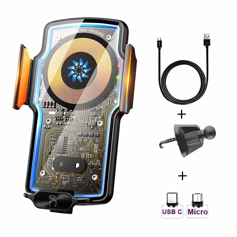 120W Magnetic Charger Car Phone Holder 15W Fast Wireless Charging Autocar Phone Stand Touch Control Lights for iPhone Xiaomi
