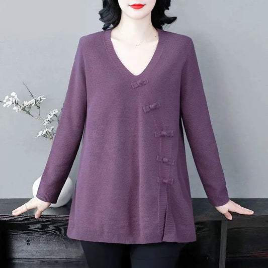 Autumn Winter New Long Sleeve Women's Fashion V Neck Knitted Base Shirt