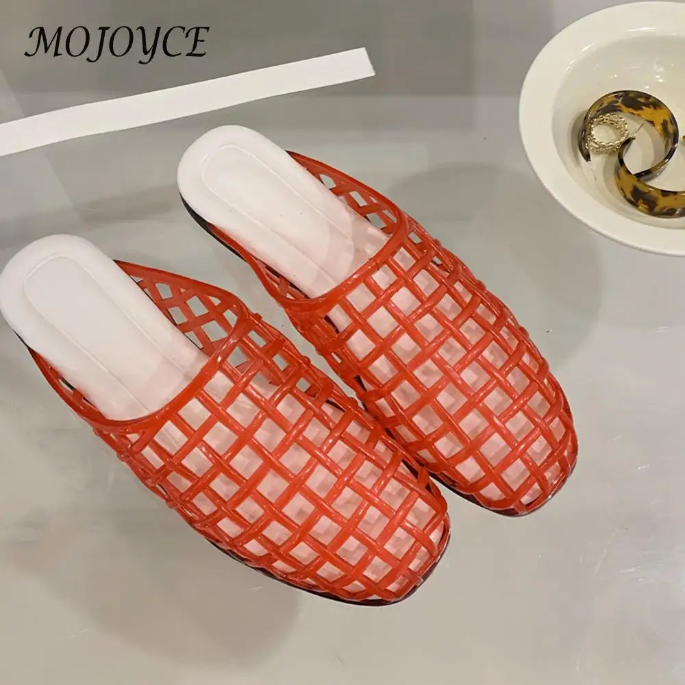 Women Jelly Flats Fashion Slip-On Flats Closed Toe Hollow Out Ballet Flats Breathable Casual Flat Sandals for Outdoor Travel