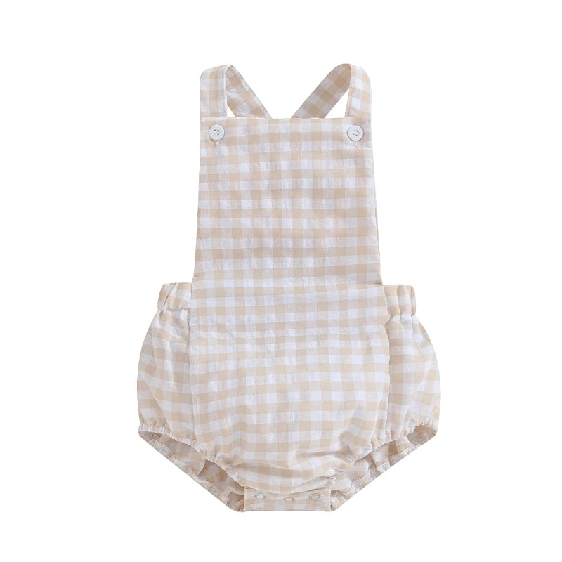 Summer Toddler Baby Girls Boys Overalls Romper Casual Sleeveless Plaid Stripe Print Jumpsuit Fashion Infant Newborn Clothes