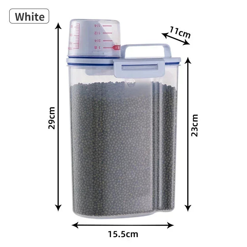 1.5/2kg Kitchen Supplies Food Storage Bucket Portable Moistureproof Storage Tank with Scale Cup Food Bucket Plastic Container