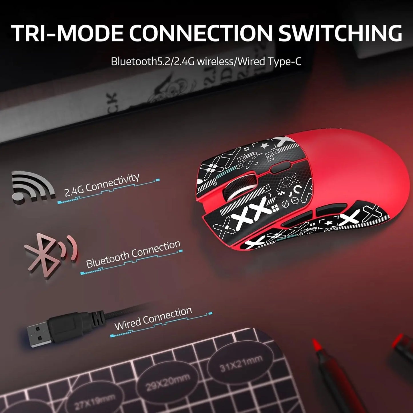 Original ATTACK SHARK R1 Wireless Gaming Mouse,Tri-Mode Connection (2.4G/Wired/BT5.2),55g Lightweight, for PC/Laptop/Win/Mac