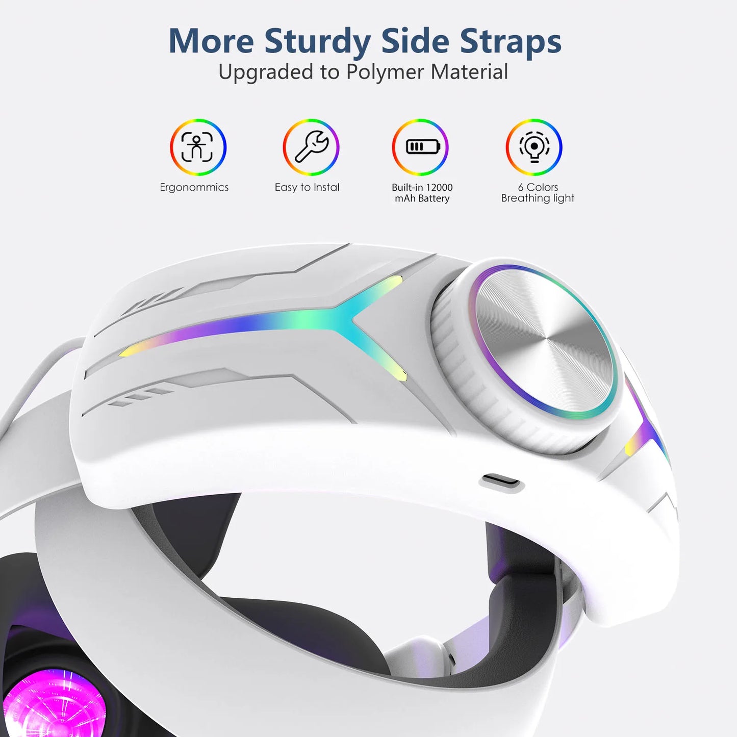head strap with RGB Lights 12000mah Rechargeable Battery for Meta Quest 3/3S Gaming head strap VR Accessory Compatible