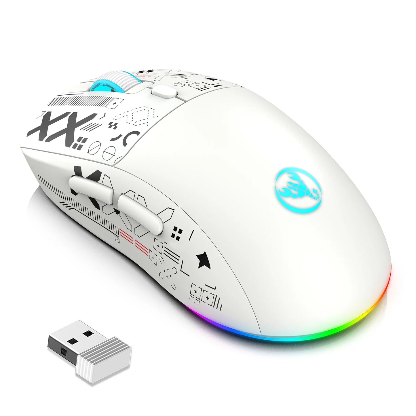 HXSJ T90  Thir-Mode wireless mouse (Wired+2.4G+BT) RGB Backlight 650mAh Gaming Mouse