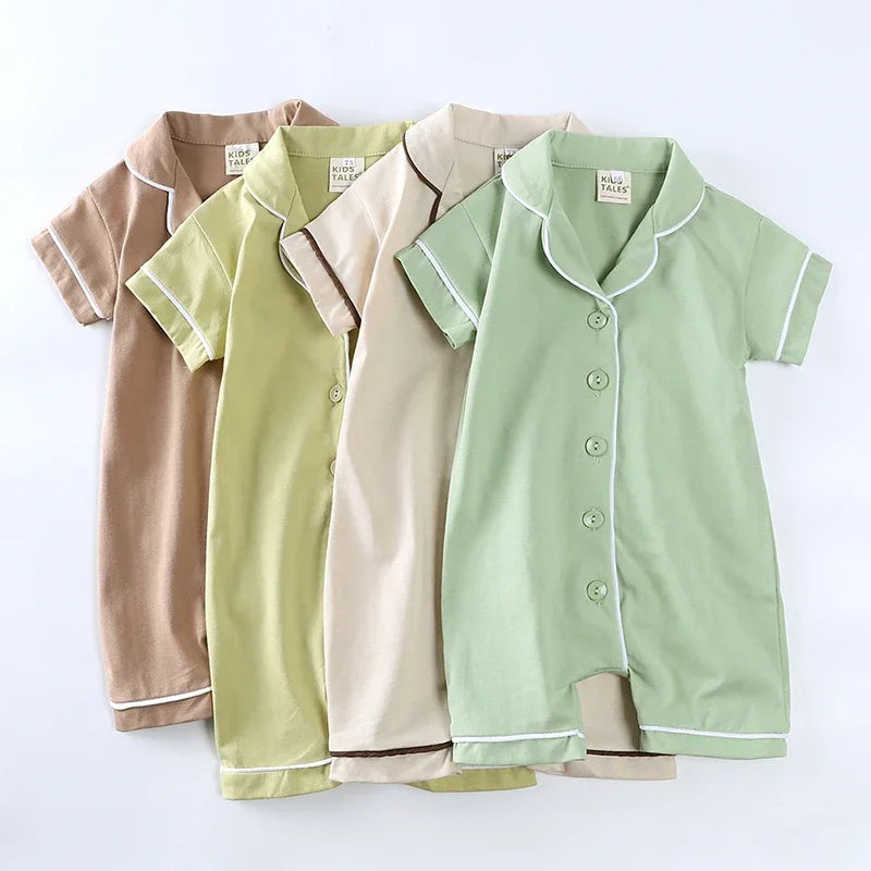 2025 Summer Baby Boy Girl Clothes Newborn Romper Pajamas Soild Button Short Clothing For 0- 3T Cute Korean Breathable Jumpsuit