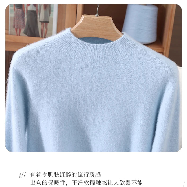Women's Sweater Semi High Neck Autumn/Winter Pullover Long Sleeved High-End 100% Mink Fur Knitted Sweater Fashion Korean Version