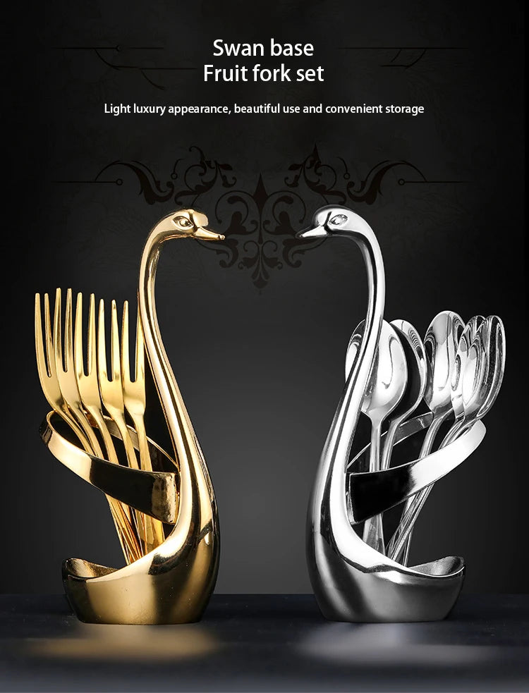 European Swan Tableware Holder Stainless Steel Spoon and Fork Base Elegant Utensil Stand Home Decor and Kitchen Organization