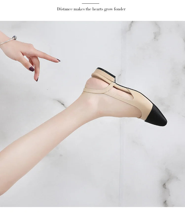 New Pointed Toe Sandals Fashion Low Square Heels Flat Shoes Korean Color Matching Party Ladies Shoes Chaussure Femme 2024